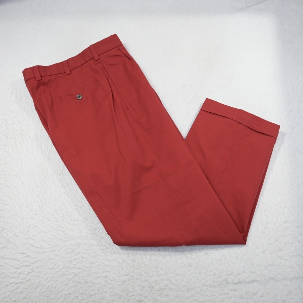 Brooks Brothers Elliot Pleated Stretch Chino Pants Red Mens Size 35 x 30**